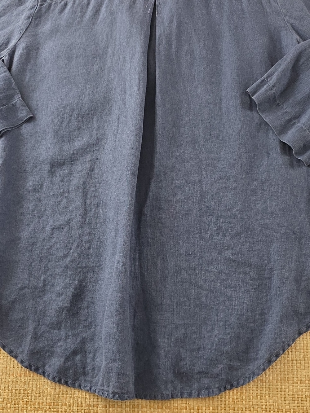 Side Stitch Blue Linen Popover Blouse XL Roll Tab Sleeve Lightweight Top - Picture 2 of 12